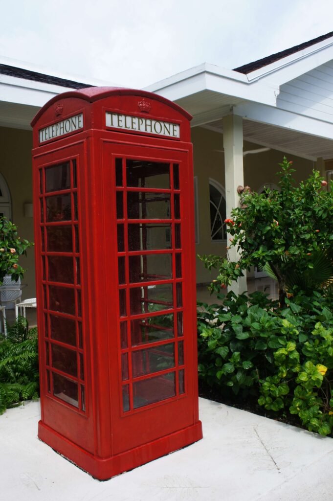 Red phone booth at Sandals Royal Bahamian Resort