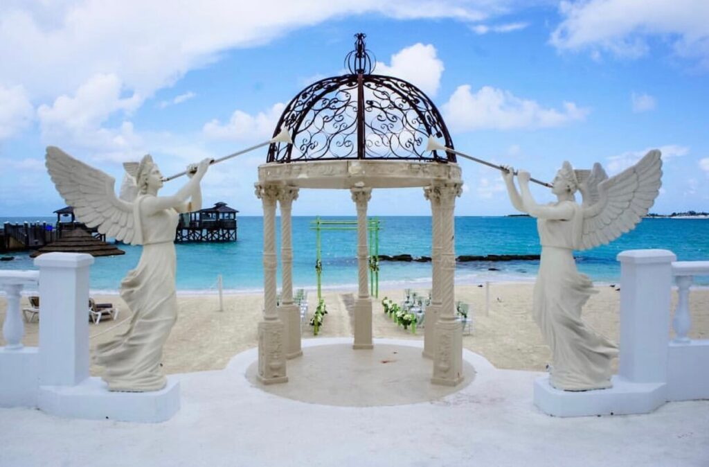 Statues and gazebo at Sandals Royal Bahamian Resort