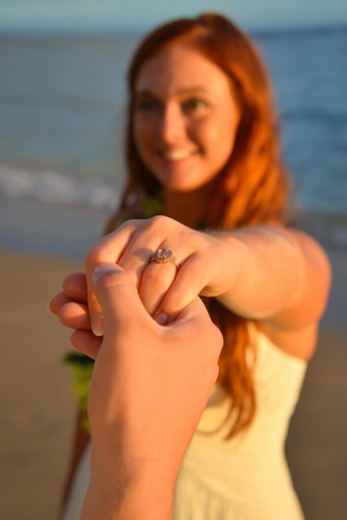Bride on the beach with her ring