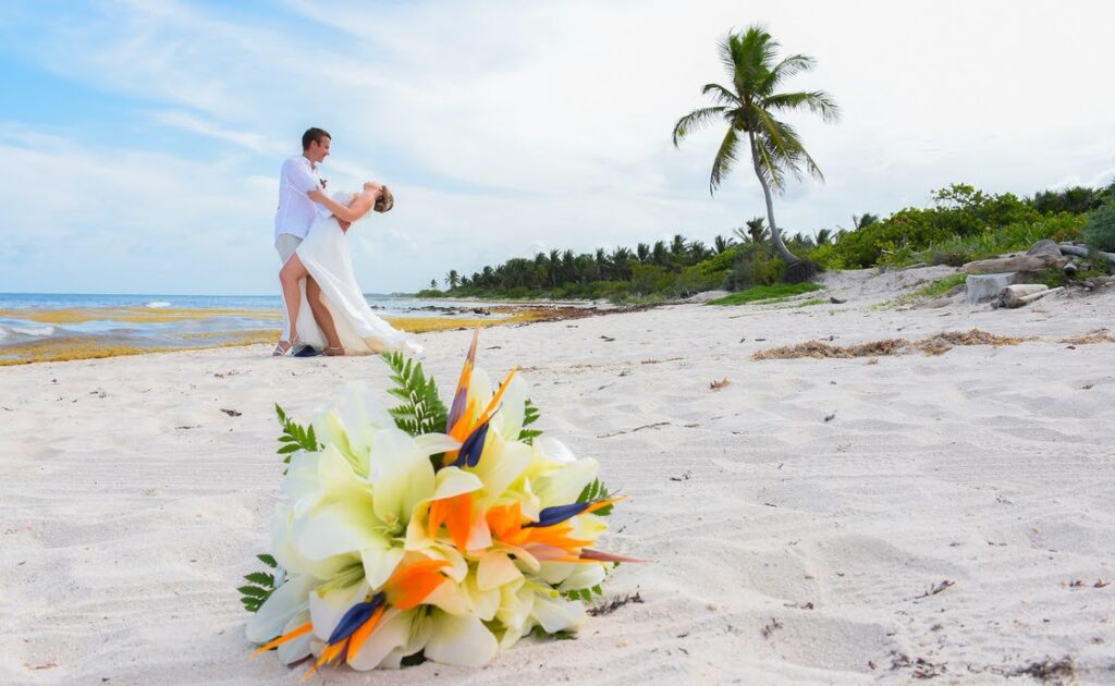 Beach Destination Wedding Couple at Dreams Tulum Resort & Spa
