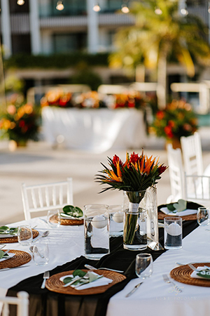 table scapes with tropical florals