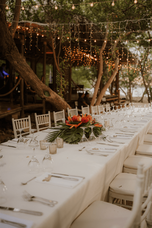 Imperial table set for a destination wedding. 