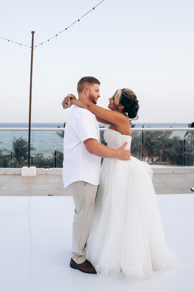 Destination wedding couple on the dance floor