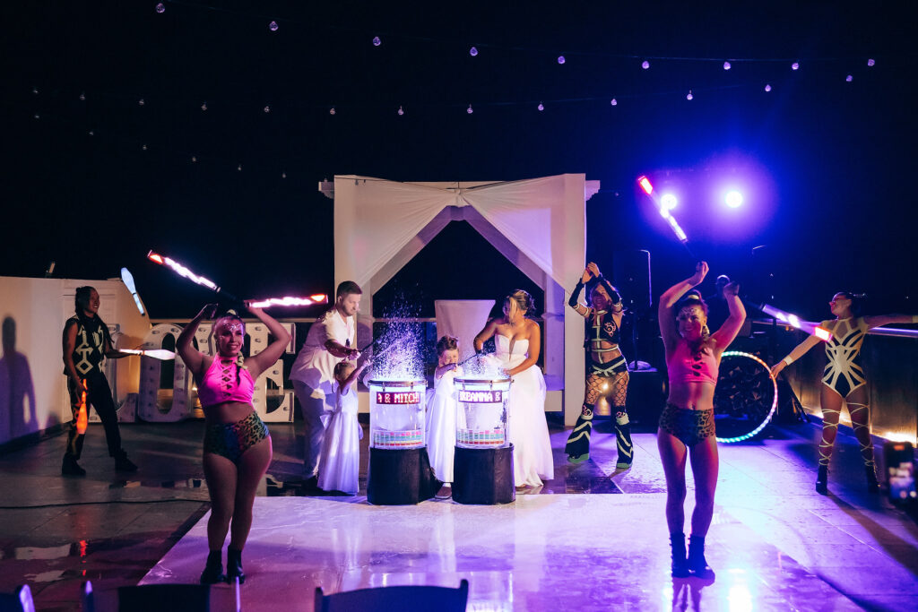 Water Drums and Dancers at a destination wedding in Mexico