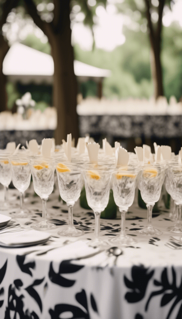 Wedding Cocktail Table with Otomi Print Table cloth