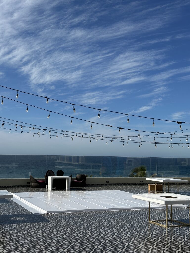 Colorful terrace wedding space at Hard Rock Los Cabos used for destination weddings not on the beach.