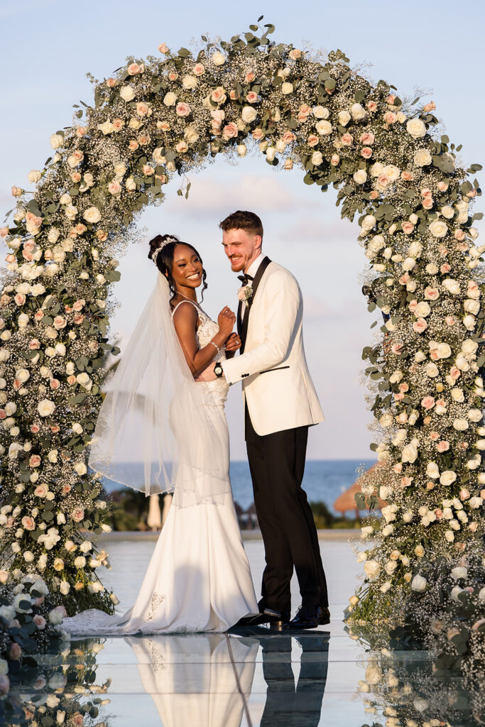 Wedding Couple Dreams Playa Mujeres Destination Wedding Ceremony Venue Over Water Platform