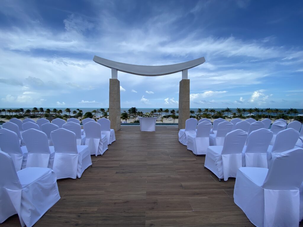 Modern rooftop gazebo set for destination weddings not on the beach at Majestic Elegance Costa Mujeres.