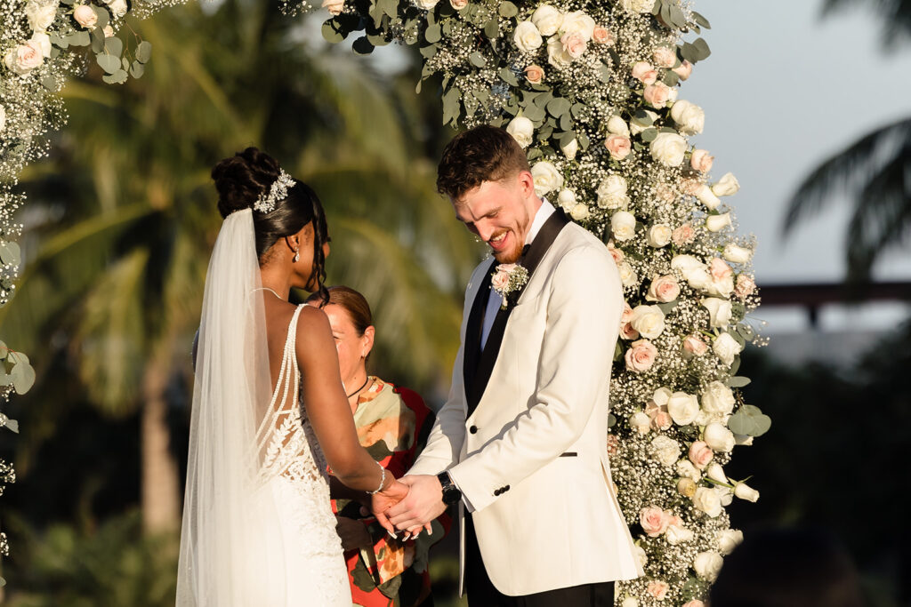Groom's Reaction at his Dreams Playa Mujeres Destination Wedding Ceremony