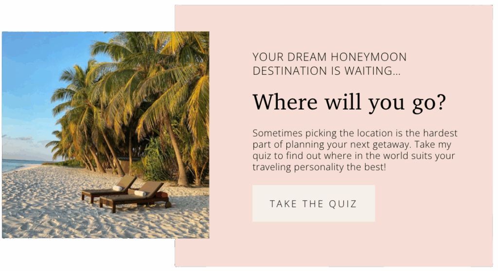 graphic for a quiz to help with planning a honeymoon and where to go