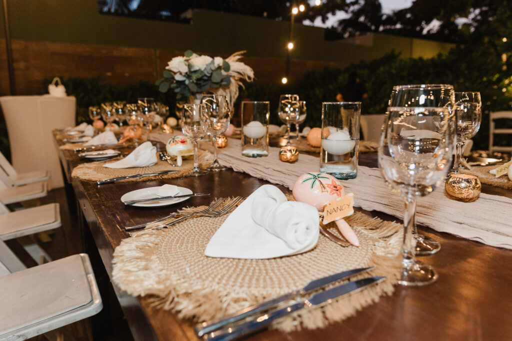 romantic and intimate reception table set up at The Fives Beach Hotel
