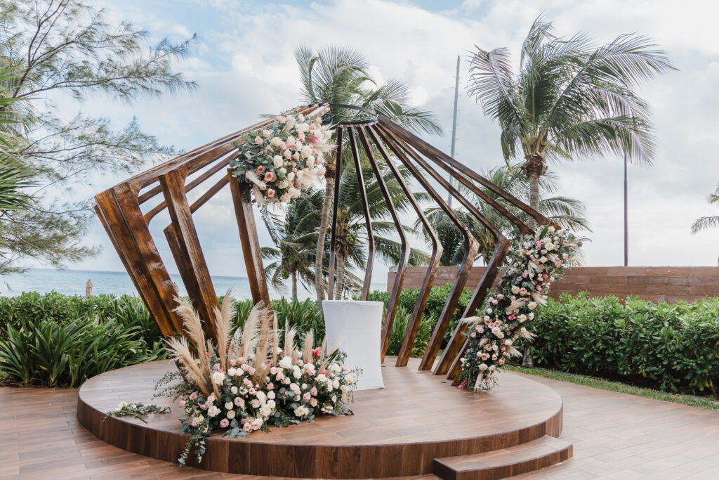 intimate Mexico destination wedding ceremony setup at The Fives Beach Hotel