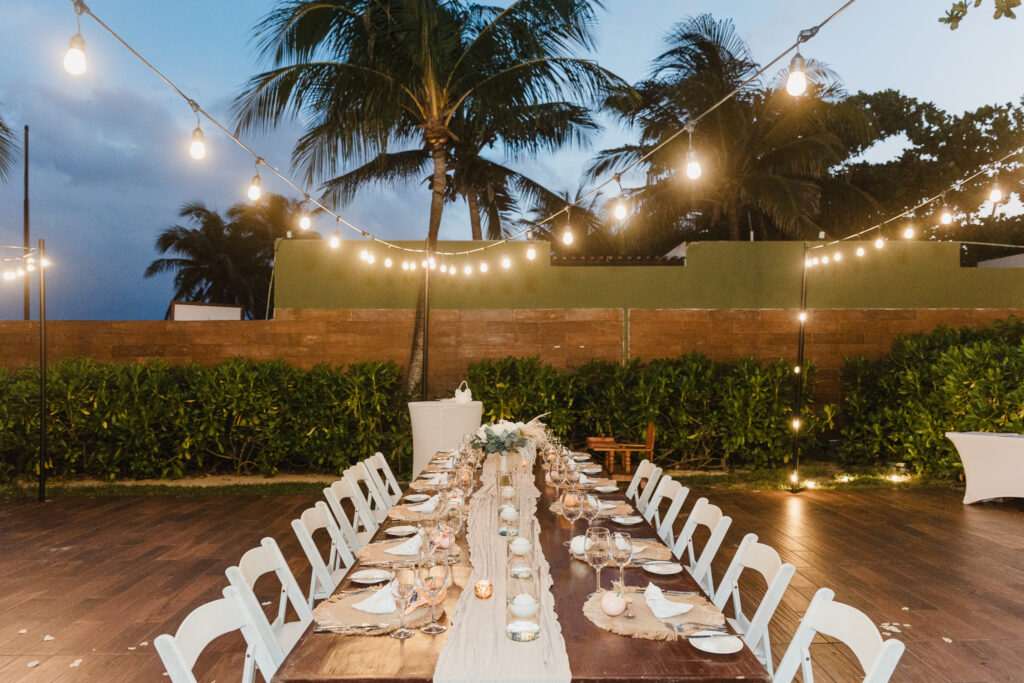 intimate destination wedding reception setup at the Beachfront Gazebo at The Fives Beach Hotel