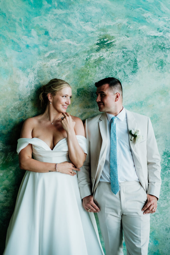 Wedding Couple Portrait with Ocean Mural