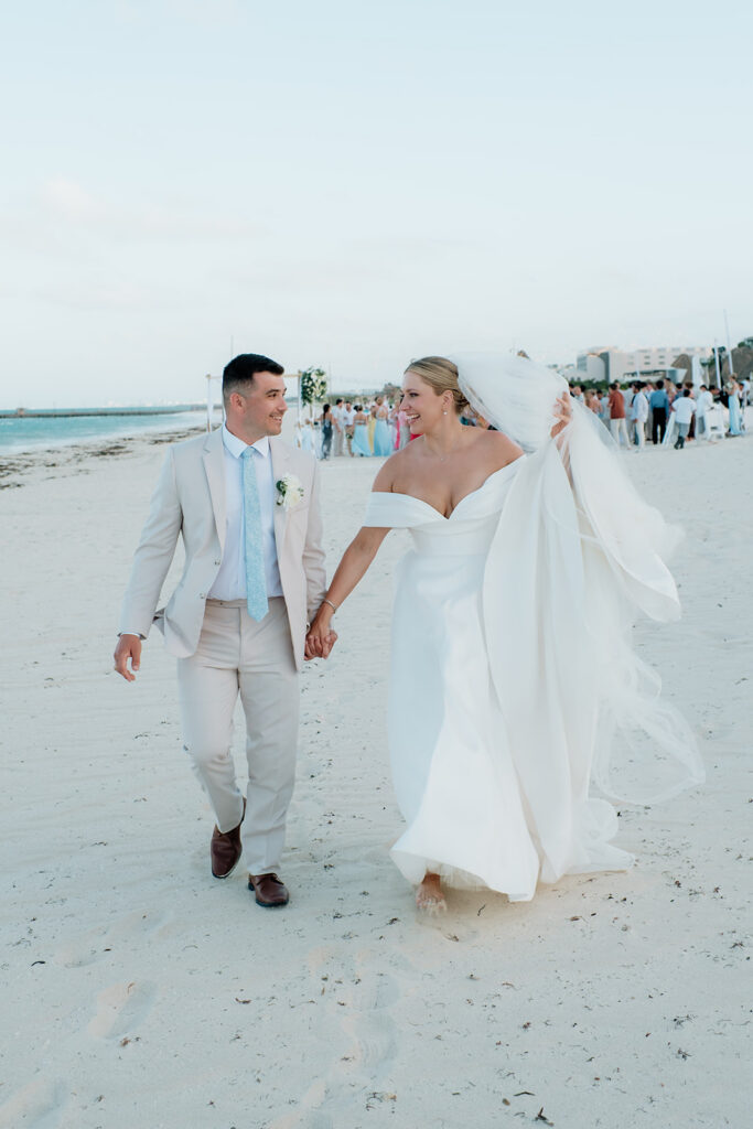 Mexico destination wedding couple portrait on beach