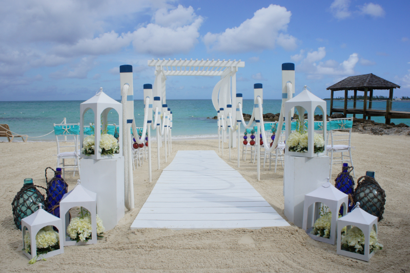 Beachfront wedding ceremony setup with ocean views featured in Jamaica wedding packages.